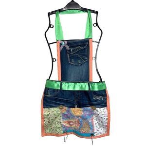 Handmade Cooking BBQ Apron Blue Denim Paisley Patchwork Rockabilly Cottage